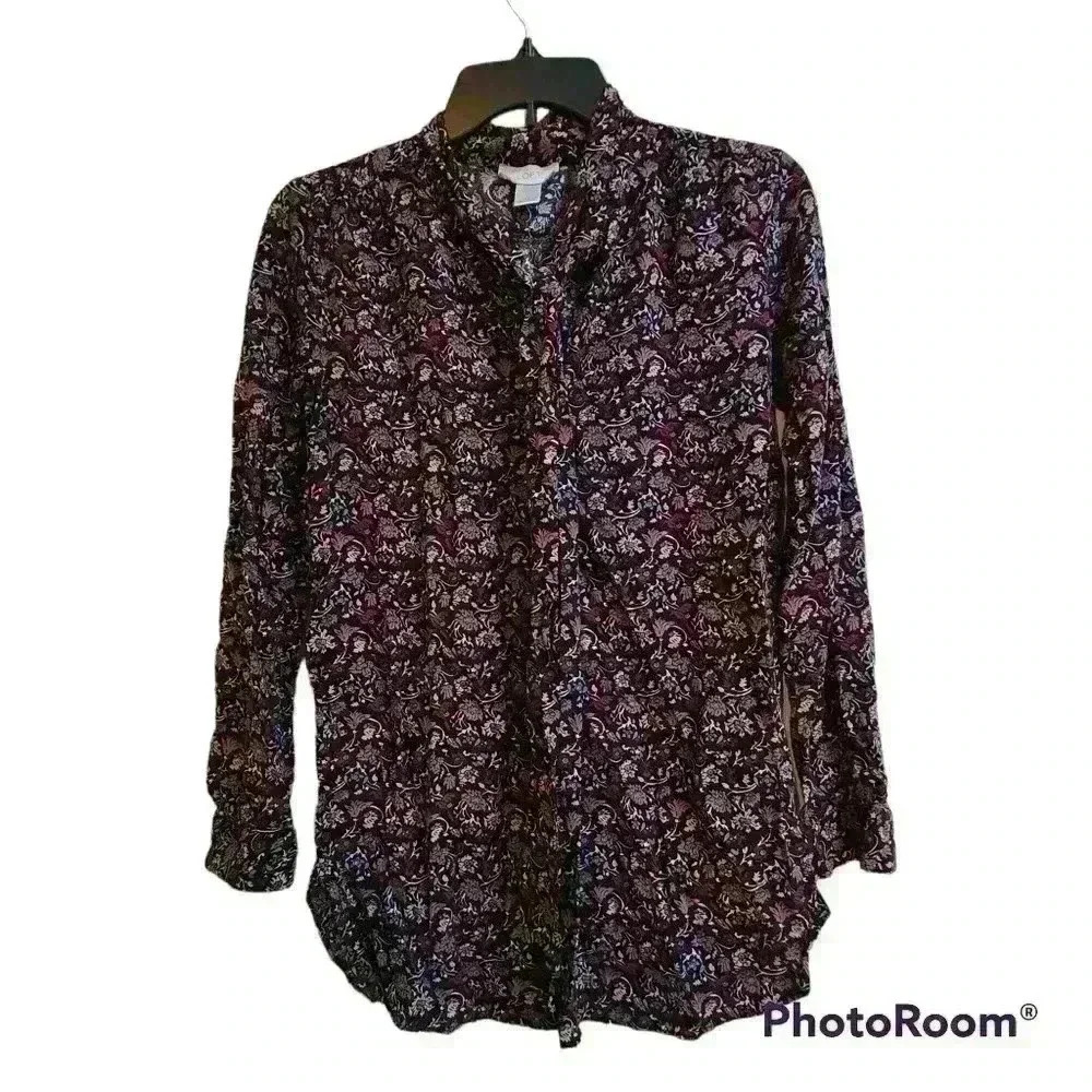 801. Loft long sleeve button cuff paisley top xs